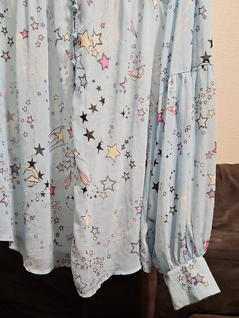 torrid Light Blue Celestial Starprint Peasant Blouse - Picture 3 of 7